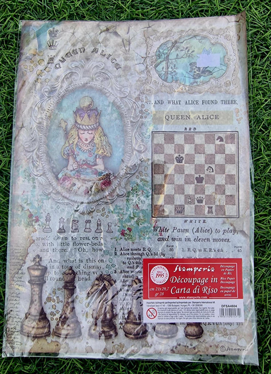 Stamperia Rice Paper, A4 - Alice in Wonderland Chess Set