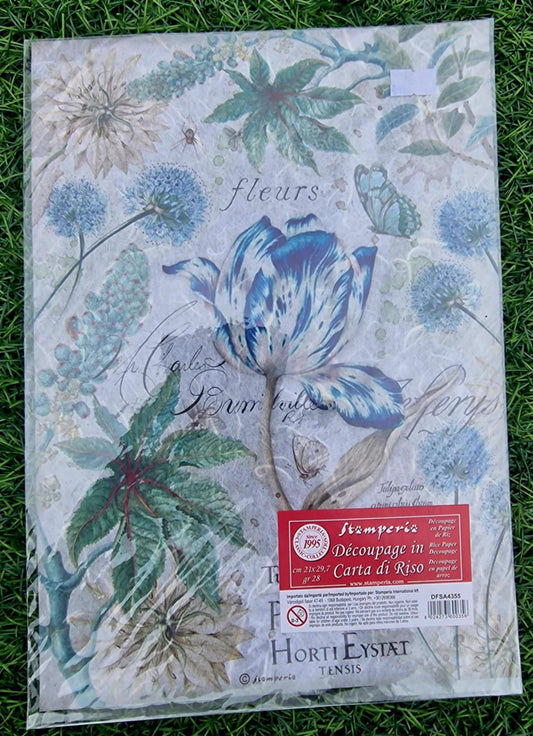 Stamperia Rice Paper, A4 - Blue Flower